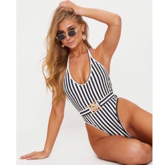high leg belted swimsuit
